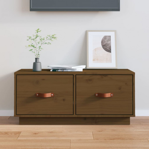 Mueble de TV madera maciza de pino marrón miel 80x34x35 cm D