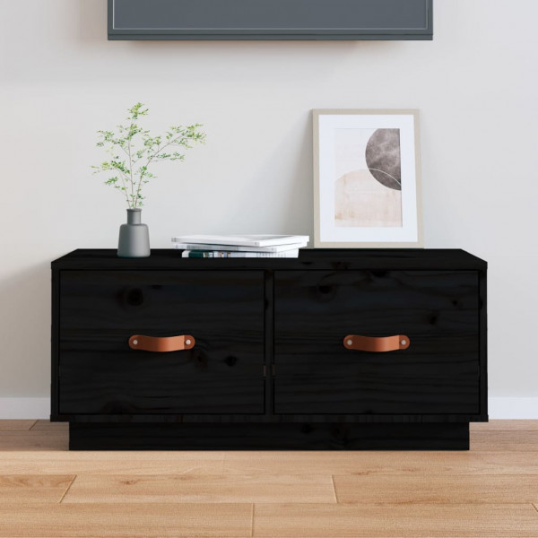 Mueble de TV de madera maciza de pino negro 80x34x35 cm D