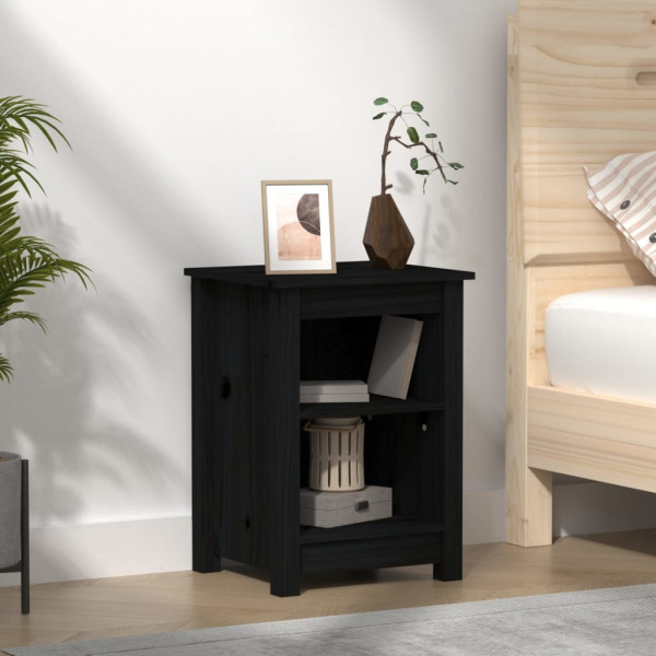 Mesa de noite madeira maciça de pinho preto 40x35x55 cm D