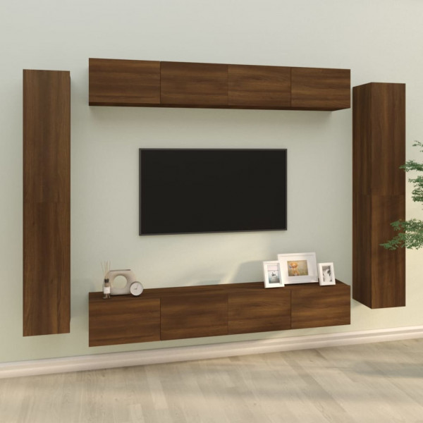 Set de muebles para TV 8 pzas madera contrachapada roble marrón D
