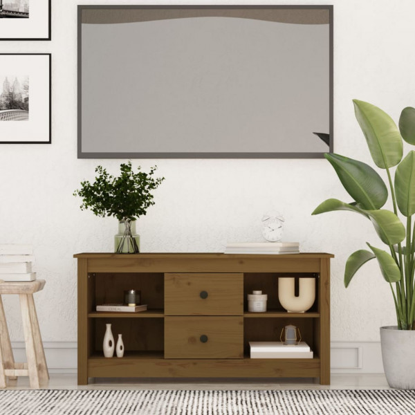 Mueble de TV madera maciza de pino marrón miel 103x36.5x52 cm D