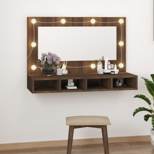 Mueble con espejo y LED marrón roble 90x31.5x62 cm D