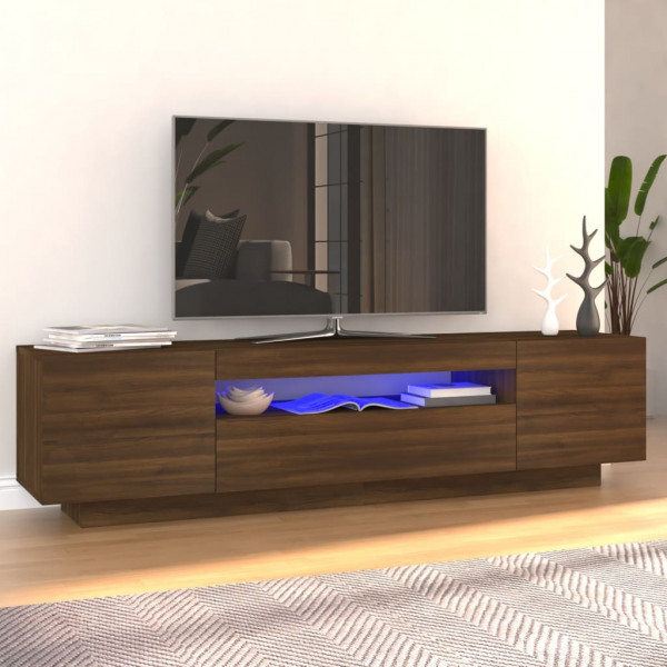 Mobiliário de televisão com luzes LED marrom de carvalho 160x35x40 cm D