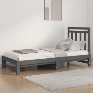 Sofá cama extraíble madera maciza de pino gris 2x(90x200) cm D