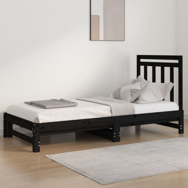 Sofá cama removível madeira maciça de pinho preto 2x(90x200) cm D