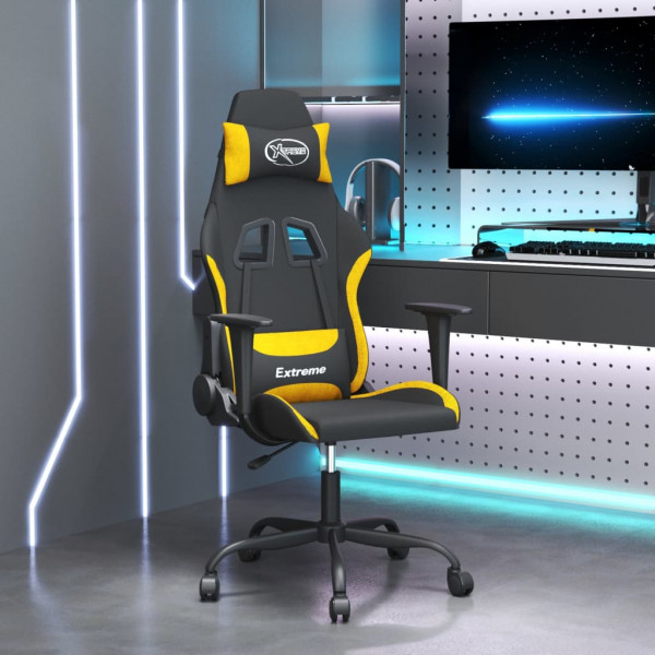 Cadeira de massagem para jogos em tecido preto e amarelo D