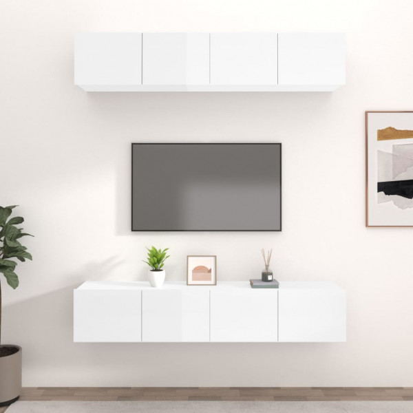 Muebles TV 4 uds madera contrachapada blanco brillo 80x30x30 cm D