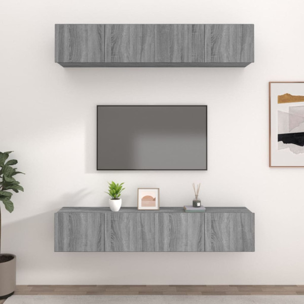 Muebles TV 4 uds madera contrachapada gris Sonoma 80x30x30 cm D