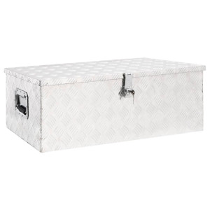 Caja de almacenaje de aluminio plateado 90x47x33.5 cm D