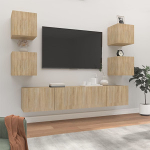 Set de muebles para TV 6 pzas madera contrachapada roble sonoma D