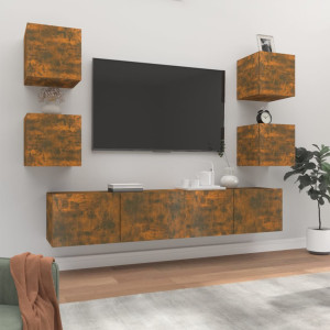 Set de muebles de TV 6 pzas madera contrachapada roble ahumado D