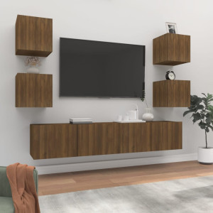 Set de muebles para TV 6 pzas madera contrachapada roble marrón D