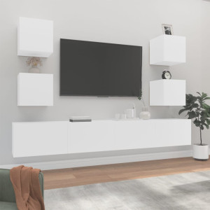 Set de muebles para TV 6 piezas madera contrachapada blanco D