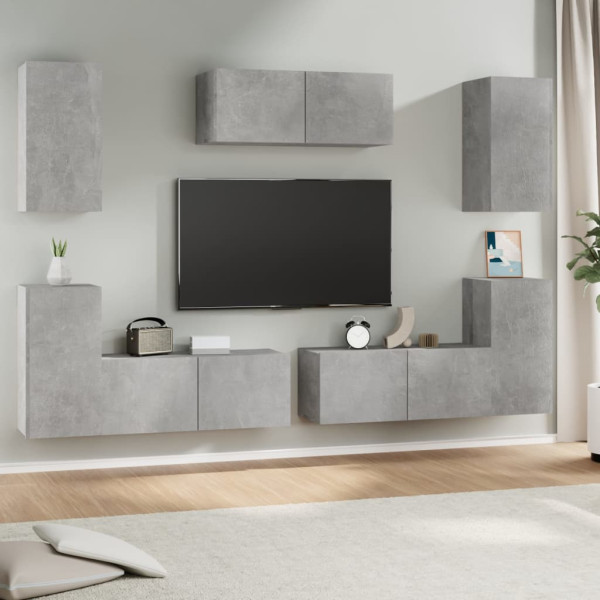 Set de muebles de TV 7 pzas madera contrachapada gris hormigón Set de muebles de TV 7 pzas madera contrachapada gris hormigón D