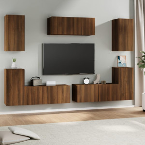 Set de muebles para TV 7 pzas madera contrachapada roble marrón D