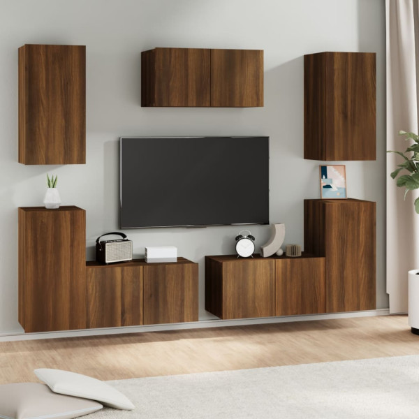 Set de muebles para TV 7 pzas madera contrachapada roble marrón D
