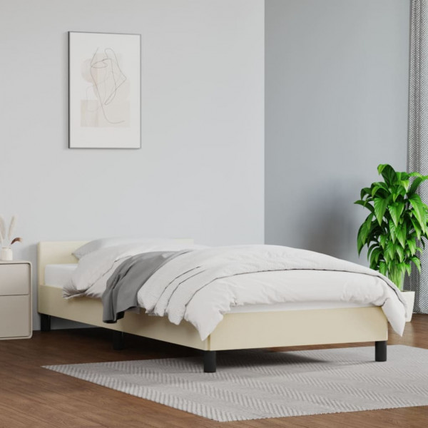 Estrutura de cama com cabeceira couro sintético creme 90x190 cm D