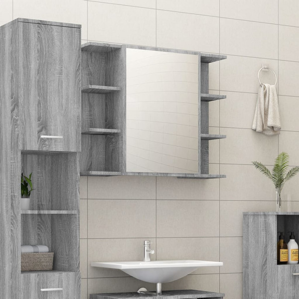 Armário com espelho para banheiro em compensado cinza Sonoma 80x20,5x64 cm D