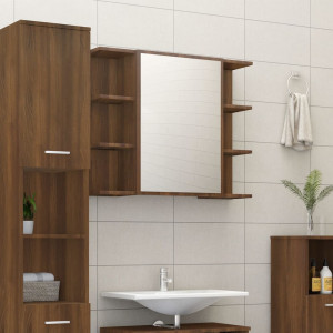 Armario con espejo baño madera marrón roble 80x20.5x64 cm D