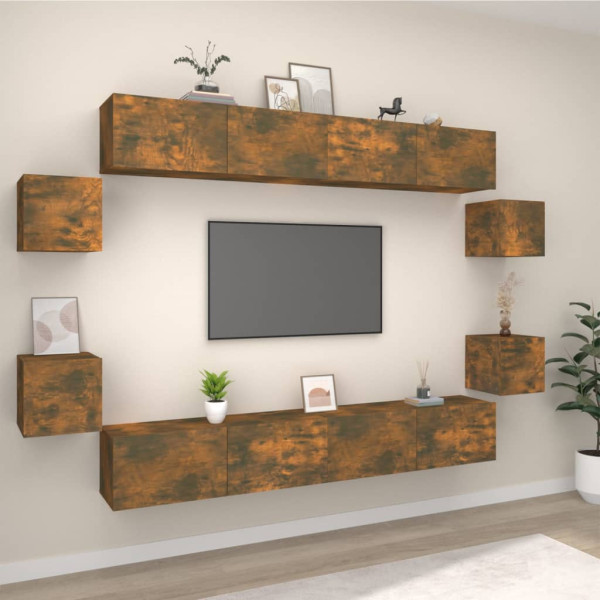 Set de muebles de TV 8 pzas madera contrachapada roble ahumado D
