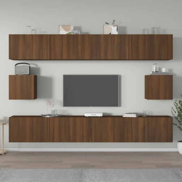 Set de muebles para TV 6 pzas madera contrachapada roble marrón D