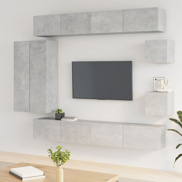 Set de móveis de TV 8 pcs madeira contraplacada cinza concreto D