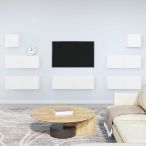 Set de muebles de TV 7 pzas madera contrachapada blanco brillo D