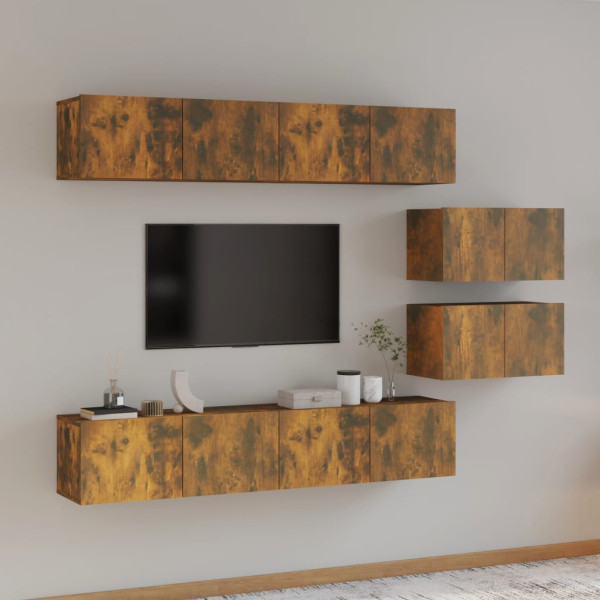 Set de muebles de TV 6 pzas madera contrachapada roble ahumado D