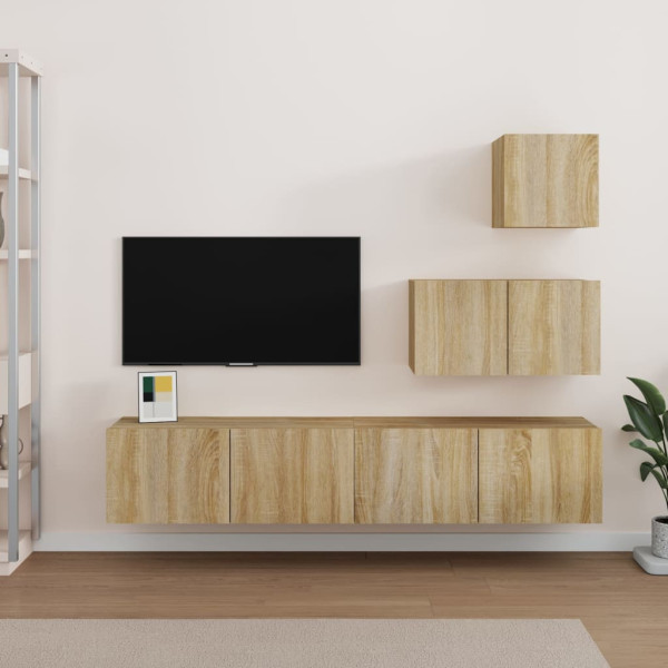 Set de móveis para TV 4 pcs madeira contraplacada carvalho Sonoma D