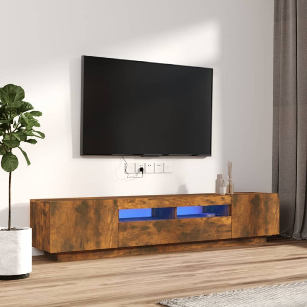 Set de muebles TV con LEDS 2 pzas contrachapada roble ahumado D