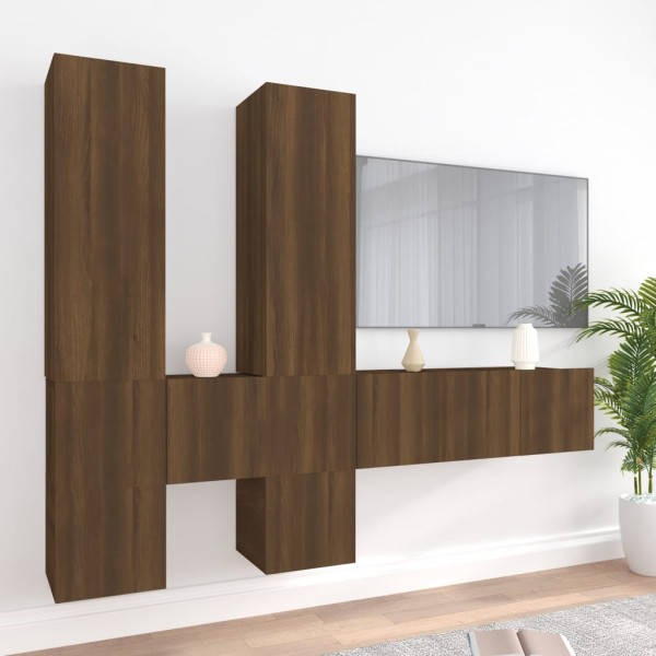 Set de muebles para TV 7 pzas madera contrachapada roble marrón D
