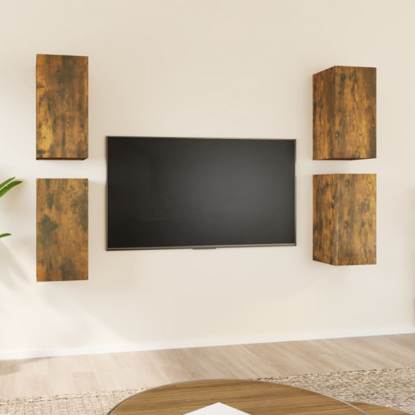 Mueble TV 4 uds madera contrachapada roble ahumado 30.5x30x60cm D