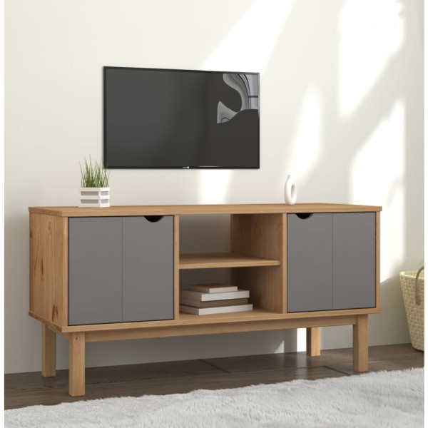 Móvel TV OTTA em madeira maciça de pinho castanho e cinza 113,5x43x57 cm D