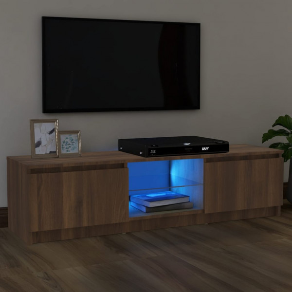 Móvel de TV com luzes LED castanho carvalho 120x30x35,5 cm D