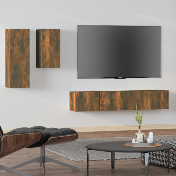 Set de muebles de TV 4 pzas madera contrachapada roble ahumado D
