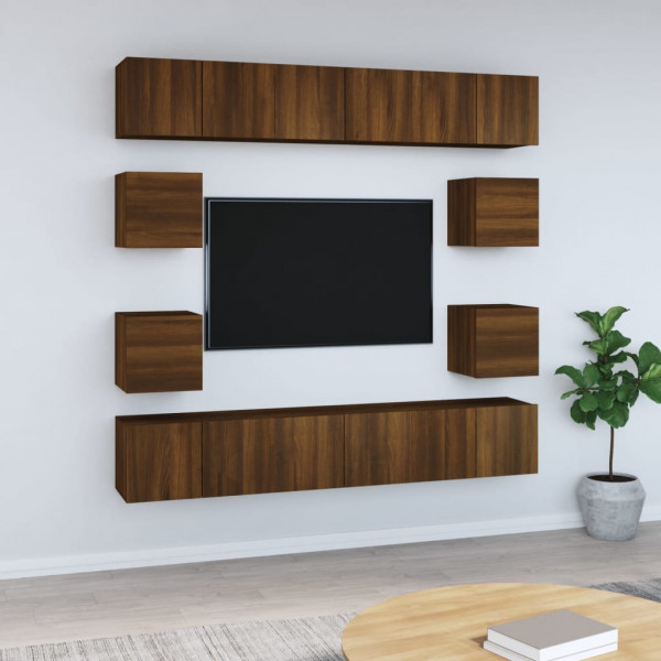 Set de muebles de TV 10 pzas madera contrachapada marrón roble D