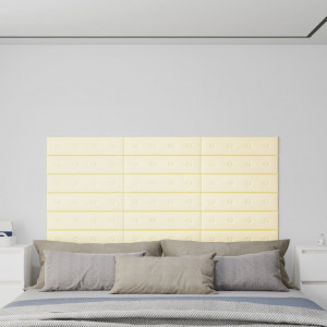Paneles de pared 12 uds cuero sintético crema 60x15 cm 1.08 m² D