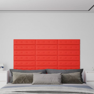 Paneles de pared 12 uds cuero sintético rojo 60x15 cm 1.08 m² D
