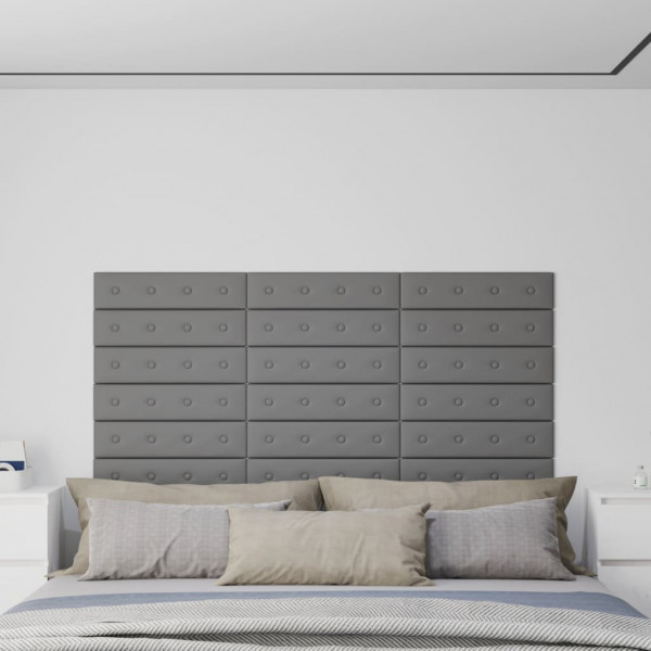 Painéis de parede 12 unidades couro sintético cinza 60x15 cm 1,08 m² D