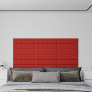 Paneles pared 12 uds cuero sintético rojo tinto 60x15 cm 1.08m² D