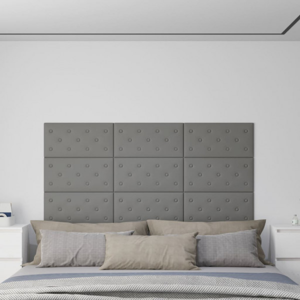 Paneles de pared 12 uds cuero sintético gris 60x30 cm 2.16 m² D