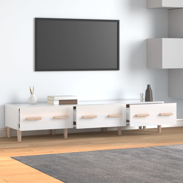Mueble de TV madera contrachapada blanco brillo 150x34.5x30 cm D