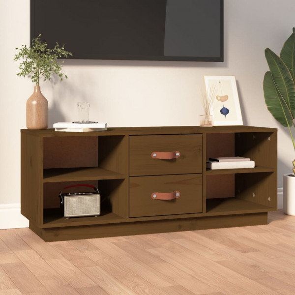 Mobiliário de TV madeira maciça de pinheiro marrom mel 100x34x40 cm D