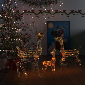 Familia de renos de Navidad acrílico 300 LEDs de colores D