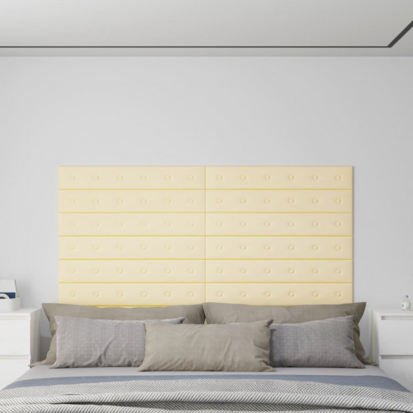 Painéis de parede 12 peças couro sintético creme 90x15 cm 1,62 m² D