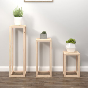 Set de soportes para plantas 3 piezas madera maciza de pino D