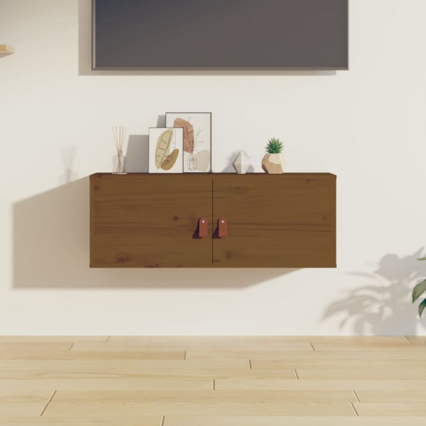 Armário de parede em madeira de pinho maciça castanho mel 80x30x30 cm D
