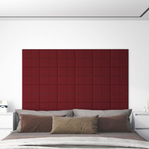 Paneles de pared 12 uds tela rojo tinto 30x15 cm 0.54 m² D