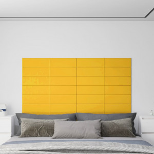 Paneles de pared 12 uds terciopelo amarillo 90x15 cm 1.62 m² D