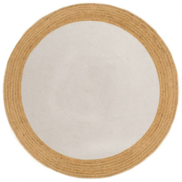 Alfombra trenzada yute y algodón redonda blanca y natural 90 cm D